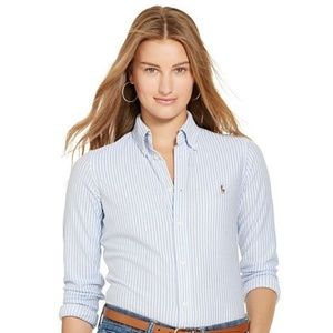 Ralph Lauren Striped Knit Oxford Shirt Blue 6